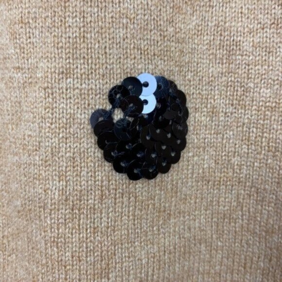J.Crew L Cashmere Sweater Beige Black Sequins Polka Dots - Picture 14 of 15